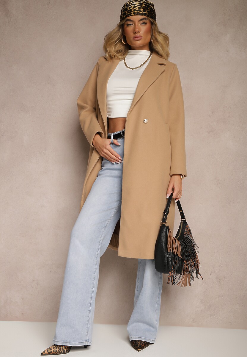 Czarny Długi Płaszcz z Biżuteryjnymi Guzikami Tudella