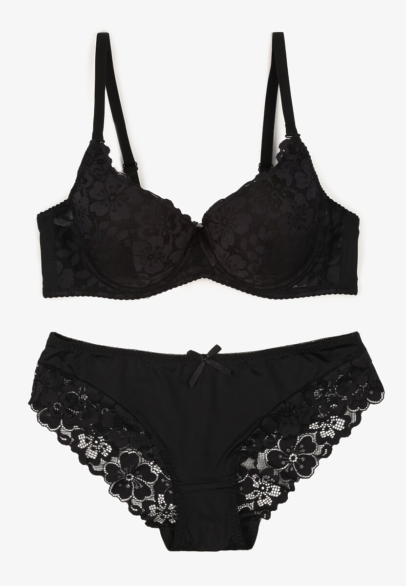 Jasnobeżowy Koronkowy Komplet Majtki Figi i Biustonosz Eziselle