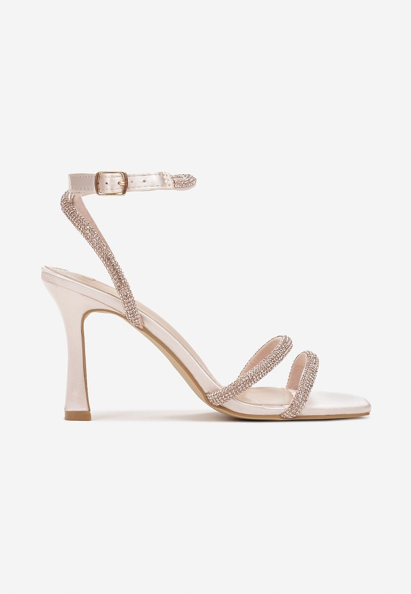 Beżowe Sandały na Szpilce ze Sprzączką i Cyrkoniami Aintha