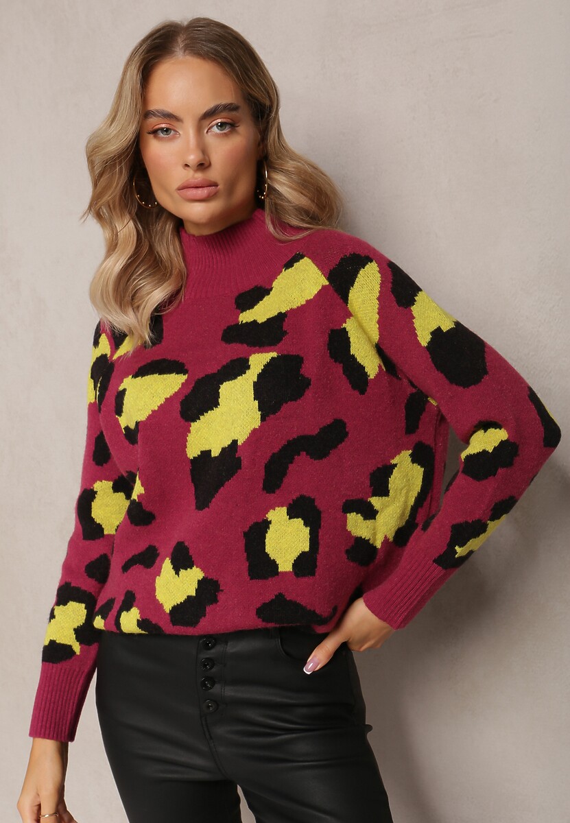 Bordowy Golf w Łaty z Gładkiej Dzianiny Plinero