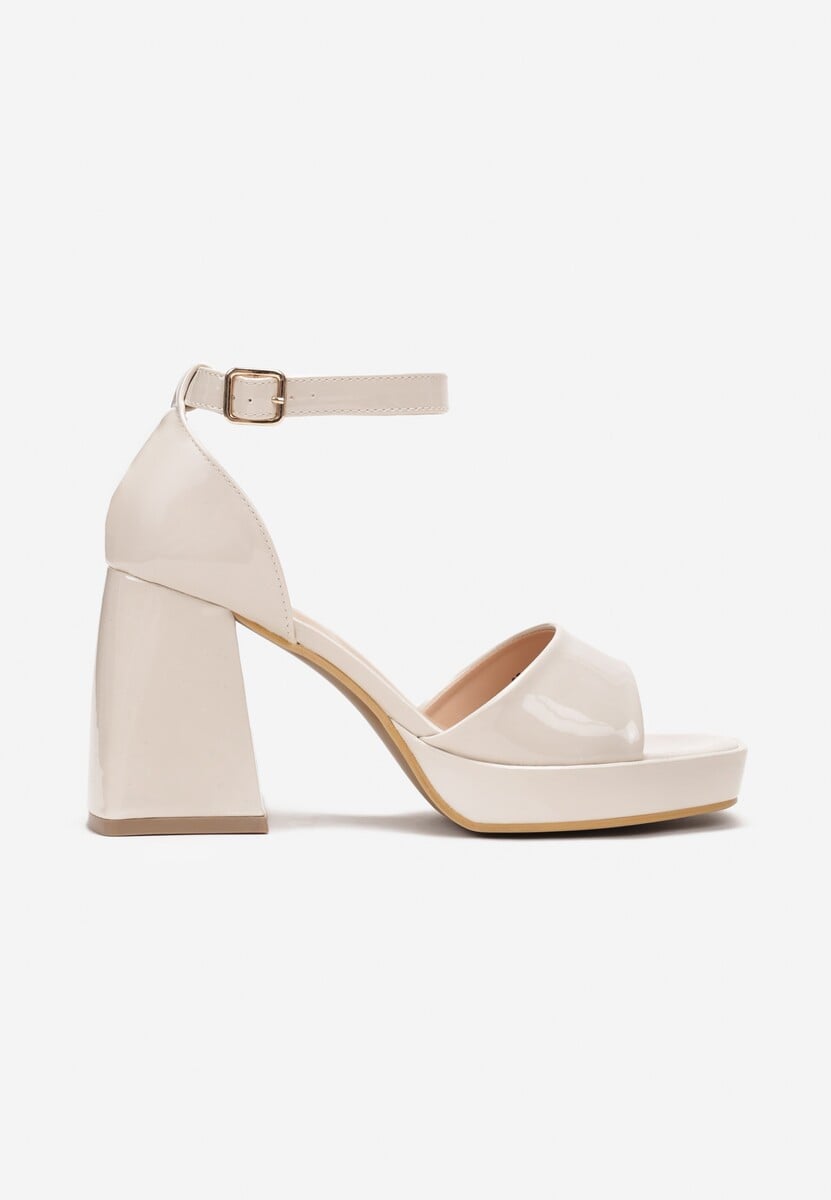 Beżowe Lakierowane Sandały z Kwadratowym Noskiem na Słupku Arephne