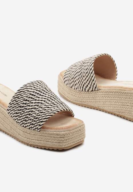 Czarno-Beżowe Casualowe Klapki na Koturnie i Platformie w Stylu Boho  Moonula