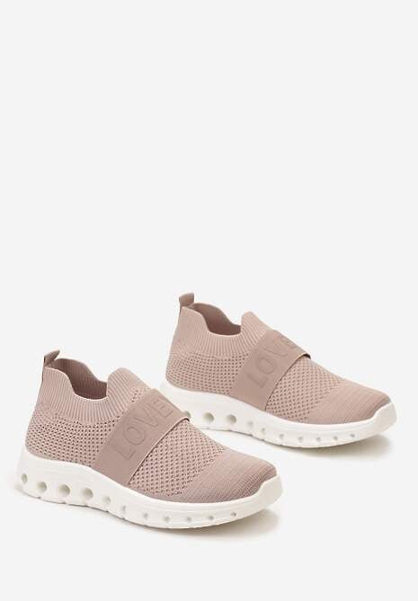 Różowe Buty Sportowe z Napisem LOVE i Elastyczną Cholewką Alaissa