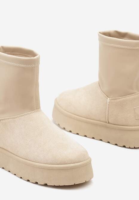 Beżowe Płaskie Ocieplane Śniegowce z Elastyczną Cholewką Sevidia