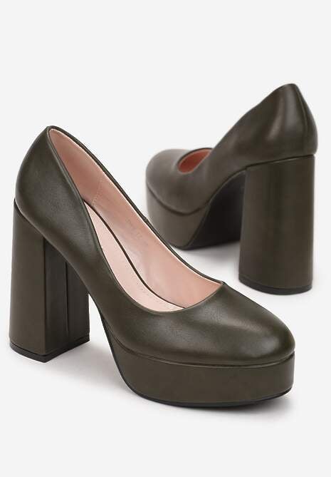 Zielone Wsuwane Czółenka na Wysokim Słupku i Platformie Penethia