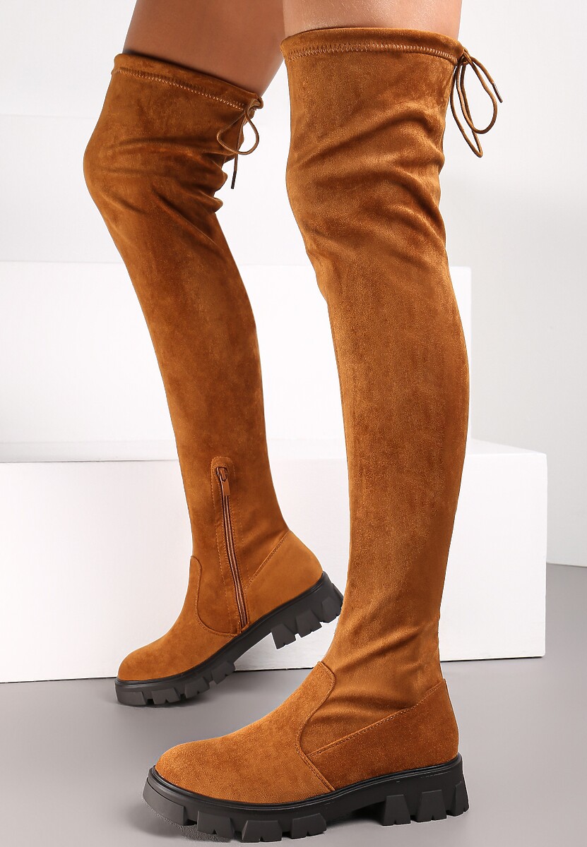 Zielone Kozaki z Dopasowaną Cholewką za Kolano Cilki