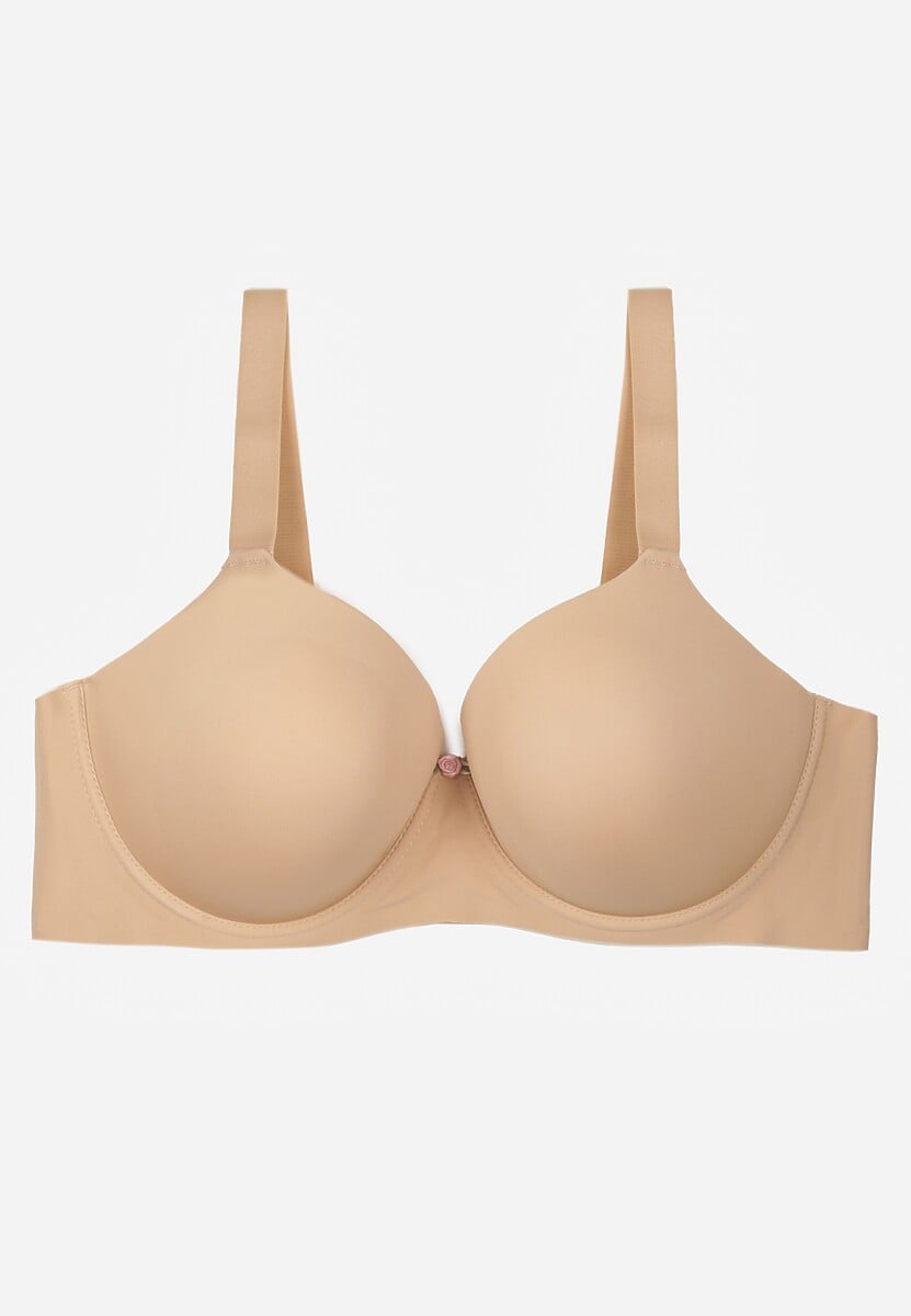 Beżowy Klasyczny Biustonosz o Gładkiej Fakturze Adriaros