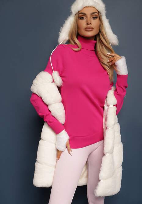 Fuksjowy Klasyczny Golf ze Ściągaczami przy Rękawach Felinia