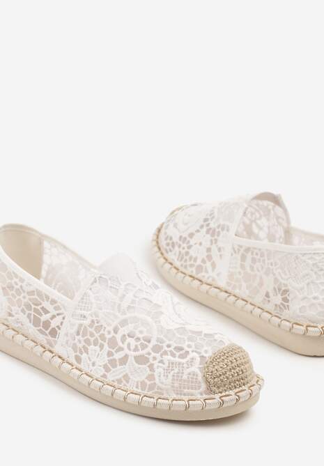 Białe Espadryle z Plecionką i Koronką Merarilia