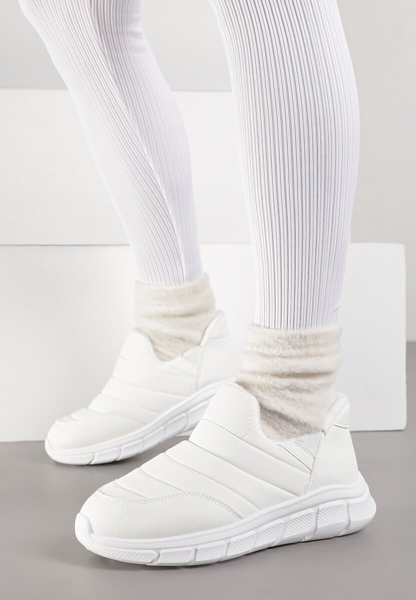 Białe Sneakersy Śniegowce na Platformie z Tłoczeniem i Pikowaną Cholewką Vermina