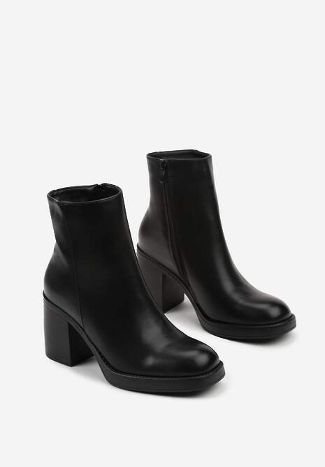 Czarne Eleganckie Botki z Cholewką do Kostki na Słupku Esleana
