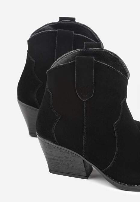 Czarne Botki Kowbojki na Stożku ze Skóry Naturalnej Liravetta