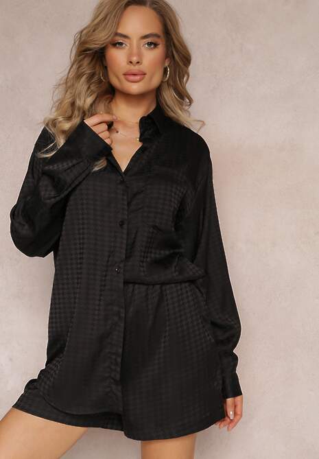 Czarny 2-częściowy Komplet z Koszulą i Szortami Logsia