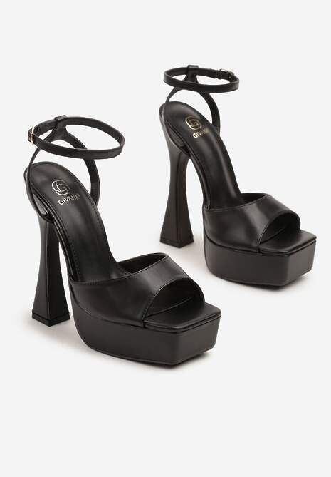 Czarne Sandały na Platformie i Słupku w Kształcie Klepsydry Tolisora