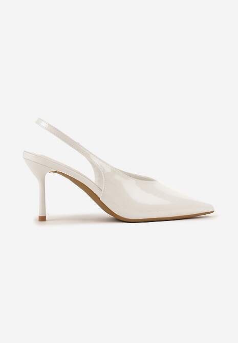 Białe Lakierowane Sandały na Szpilce Typu Slingback Addoxie