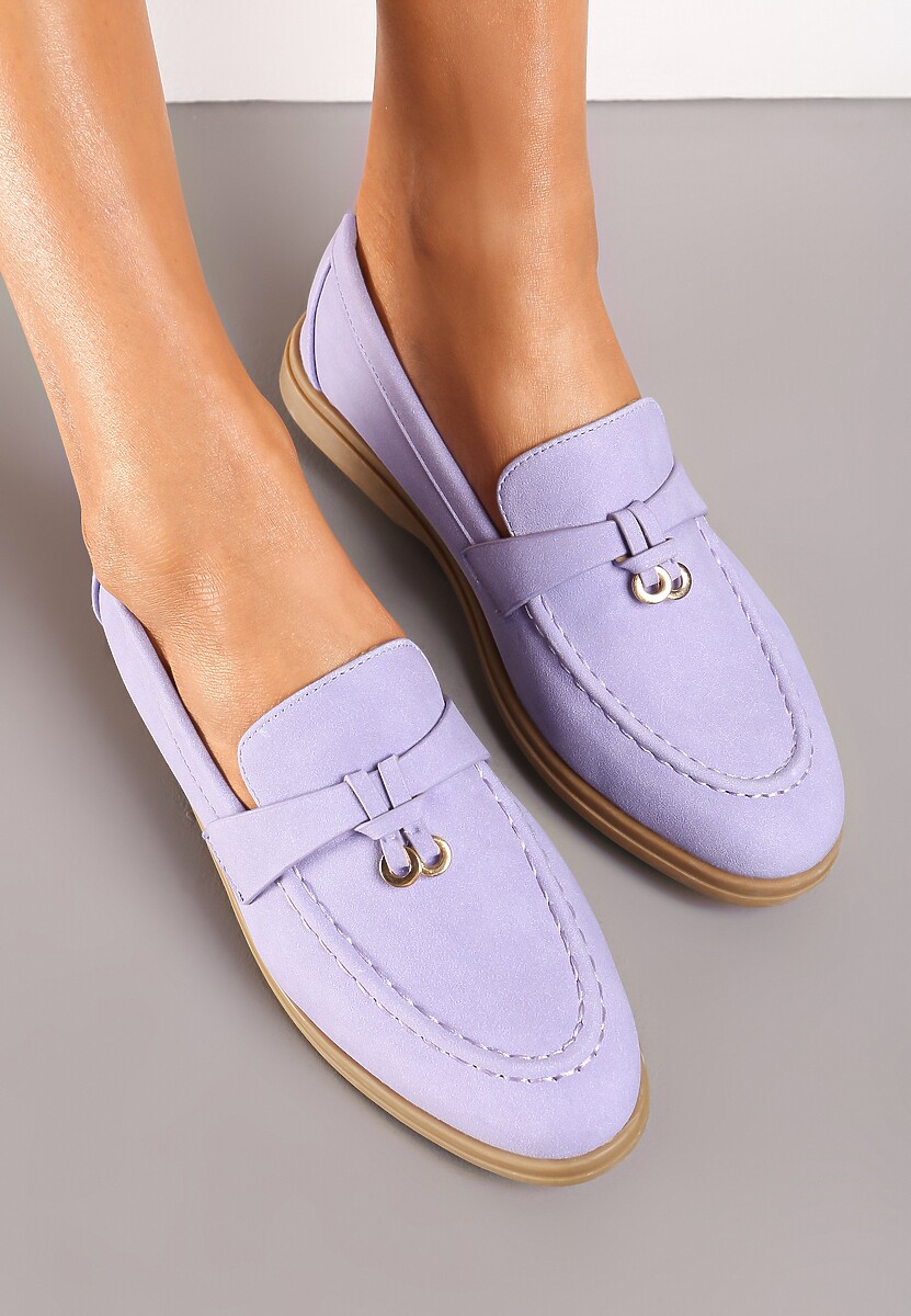 Fioletowe Mokasyny z Imitacji Zamszu z Minimalistyczną Zawieszką Rehoda