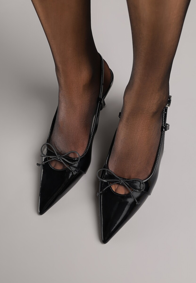 Czarne Sandały Vices z Lakierowanym Połyskiem i Kokardką Terozia