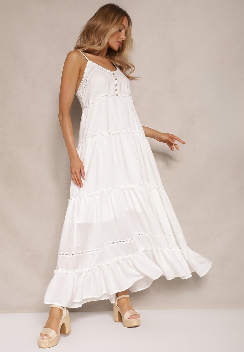 Czarna Rozkloszowana Sukienka na Cienkich Ramiączkach z Wiskozy i Bawełny Mimilia