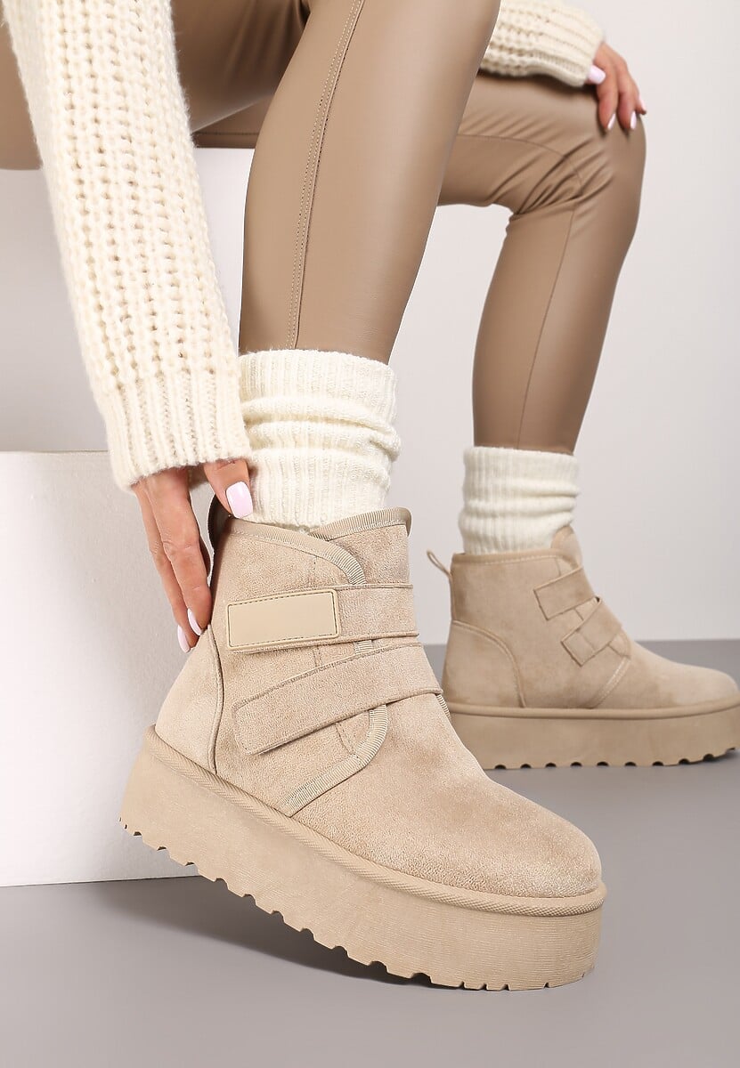 Czarne Śniegowce na Platformie z Zapięciem na Rzep Tarimelle