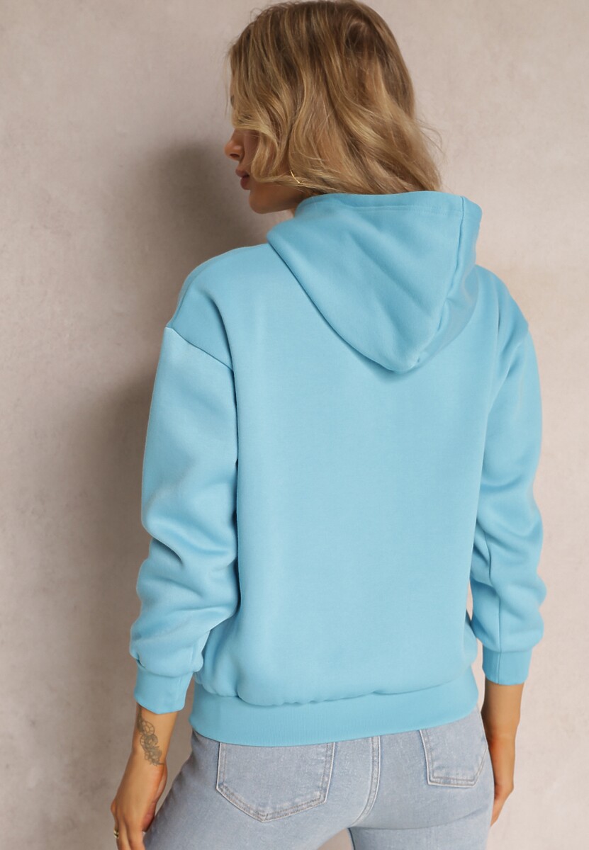 Jasnoniebieska Modna Bluza z Nadrukiem i Kapturem Ozdobiona Nadrukiem Arinalu