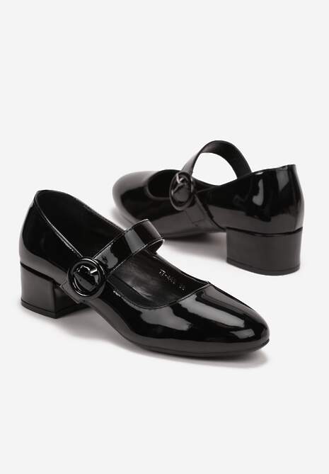 Czarne Czółenka na Słupku z Paskiem i Klamerką Sisilsha