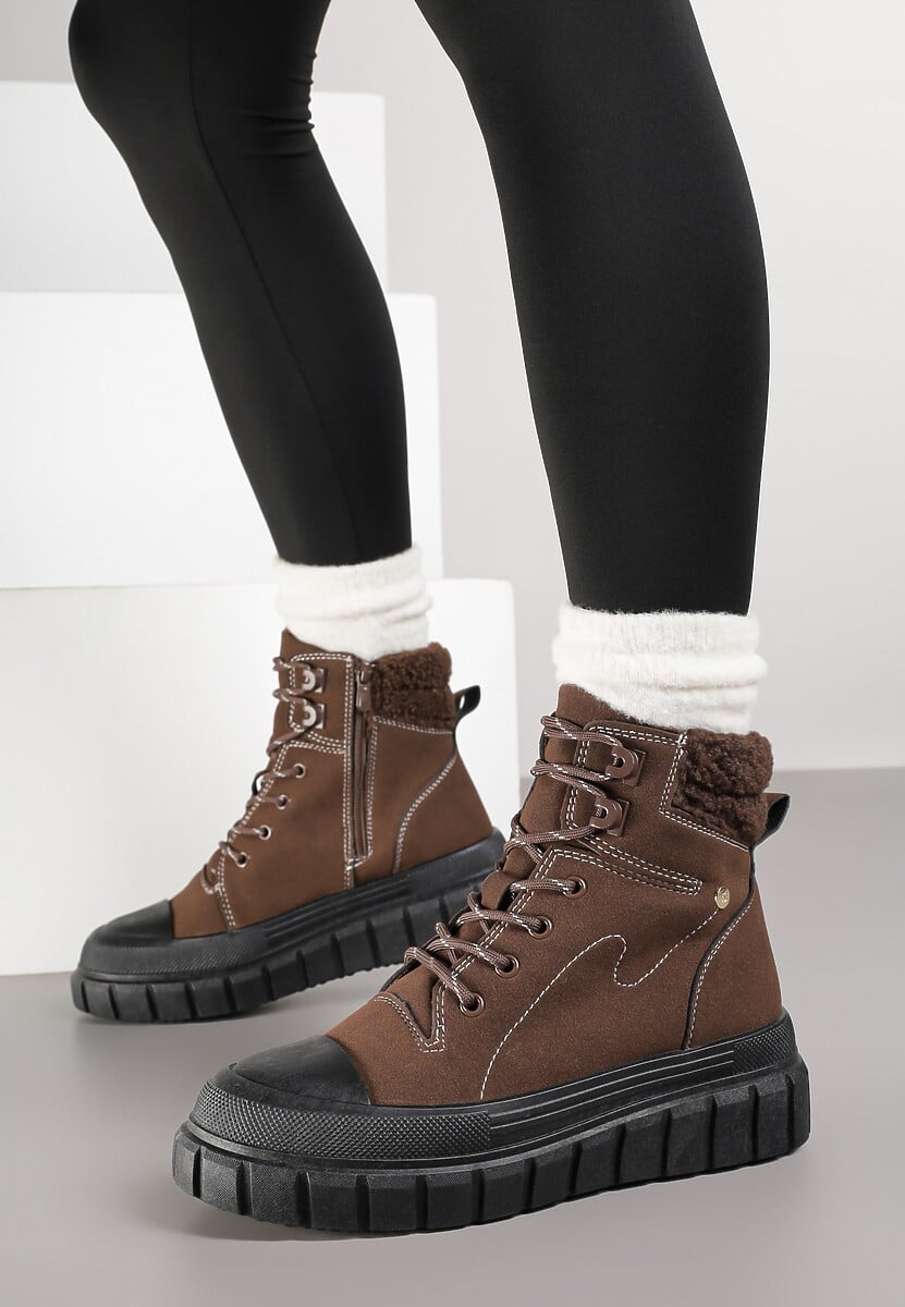 Brązowe Botki Trapery Vices na Platformie z Tłoczeniem Anarrive