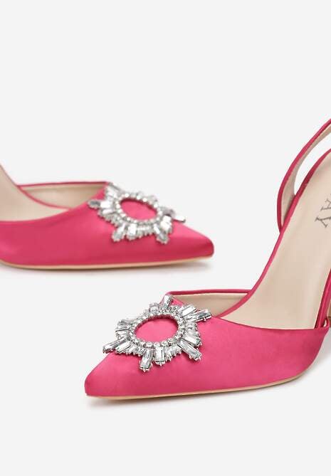 Fuksjowe Sandały na Obcasie Klepsydra z Paskiem z Gumką i Kryształkami Alatria