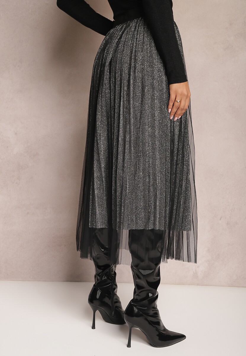 Czarno-Srebrna Spódnica Voloelle