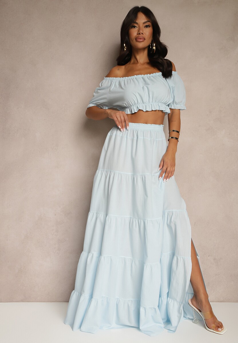 Jasnoniebieski 2-częściowy Komplet z Wiskozy w Hiszpańskim Stylu Avasa