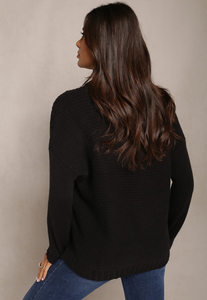 Czarny Casualowy Golf ze Ściągaczami przy Rękawach Yasmeella