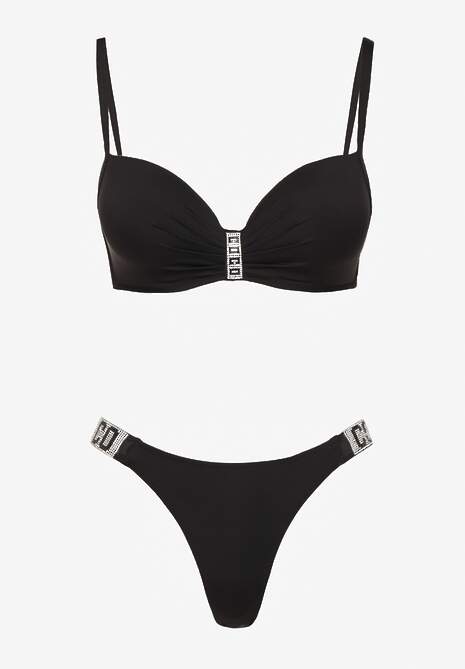 Czarne Bikini Biustonosz i Majtki Figi z Aplikacją z Cyrkoniami Nateria