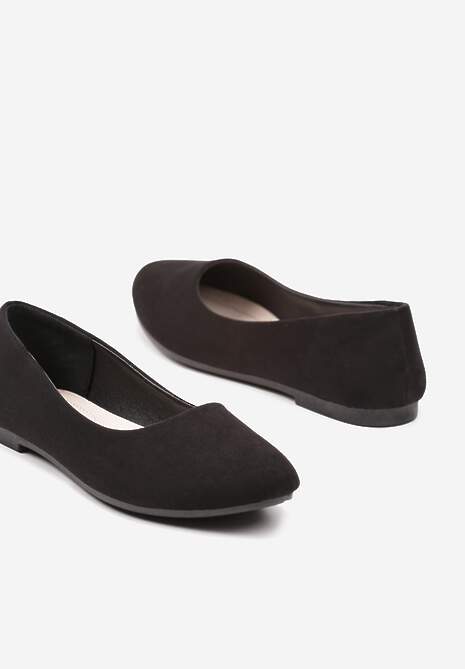 Czarne Klasyczne Balerinki z Ekozamszu z Okrągłym Noskiem Harneli