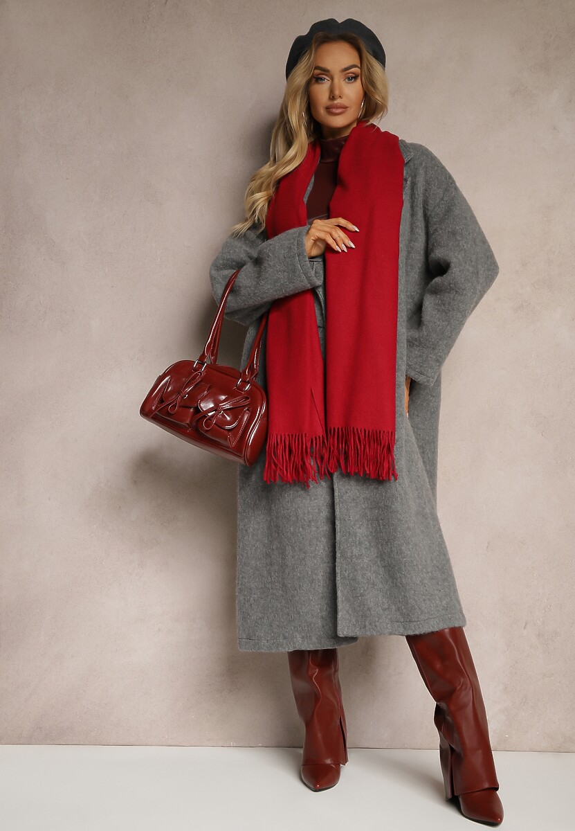 Bordowy Szalik z Wiskozą Bawełną i Frędzlami Siathlin