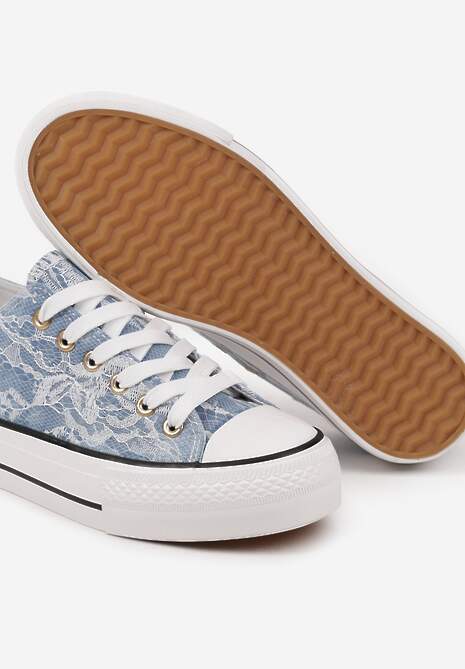 Niebieskie Trampki przed Kostkę na Platformie Zdobione Koronką Goniviel