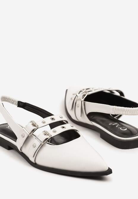 Białe Sandały ze Szpiczastym Noskiem i Odkrytą Piętą Zdobione Sprzączkami Dorlevia