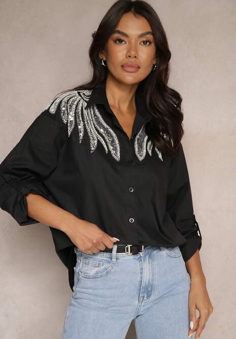 Czarna Bawełniana Koszula z Cekinami Donithiel