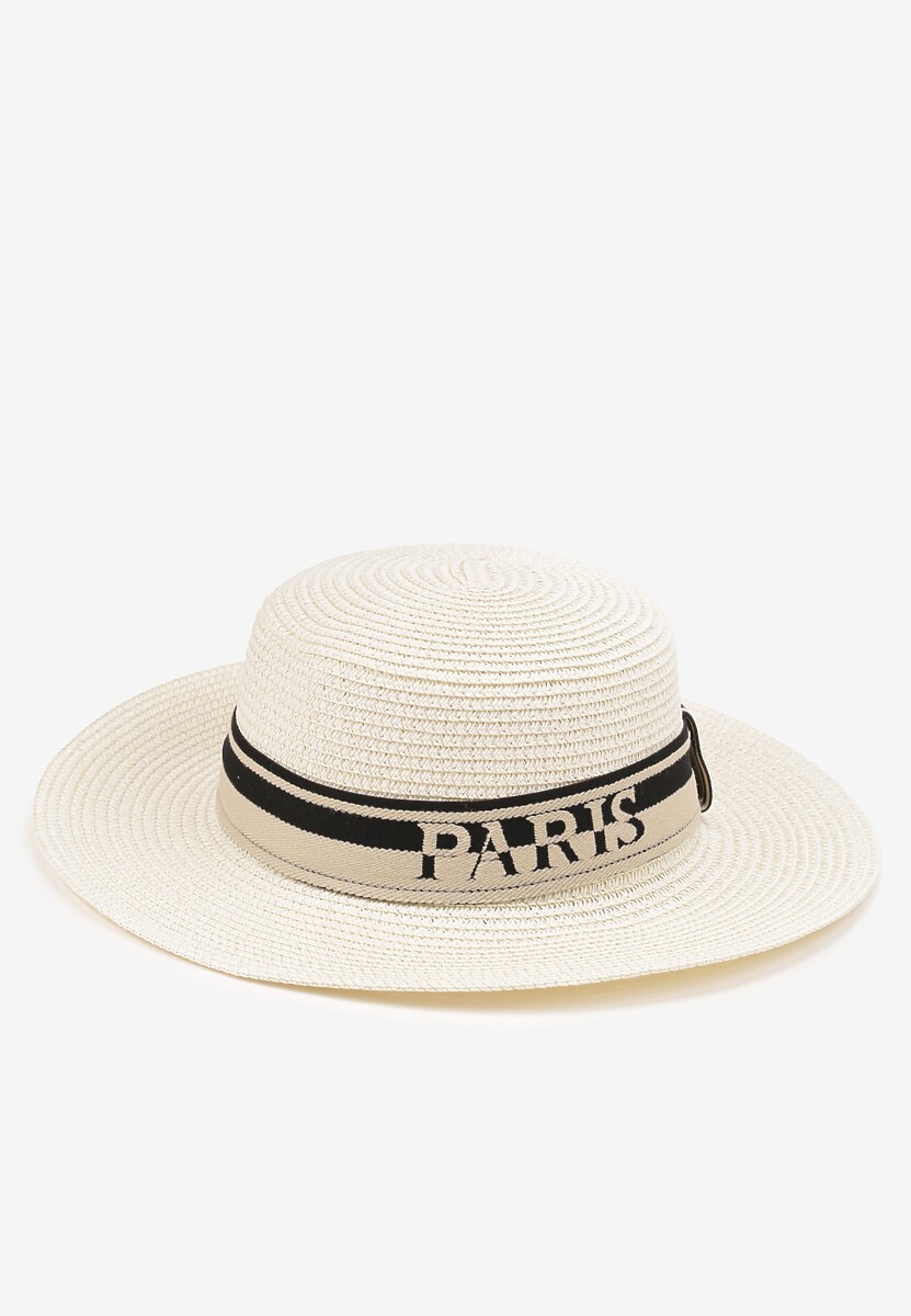 Ciemnobeżowy Kapelusz z Plecionki z Tasiemką i Napisem Kollasea