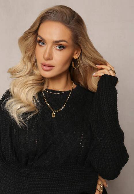 Czarny Sweter z Warkoczowym Splotem i Kaszmirem Justinne