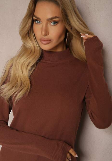 Brązowy Półgolf o Klasycznym Fasonie z Kaszmirem i Wiskozą Zailana