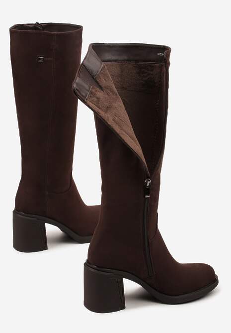 Ciemnobrązowe Kozaki na Słupku w Stylu Muszkieterek Cediara