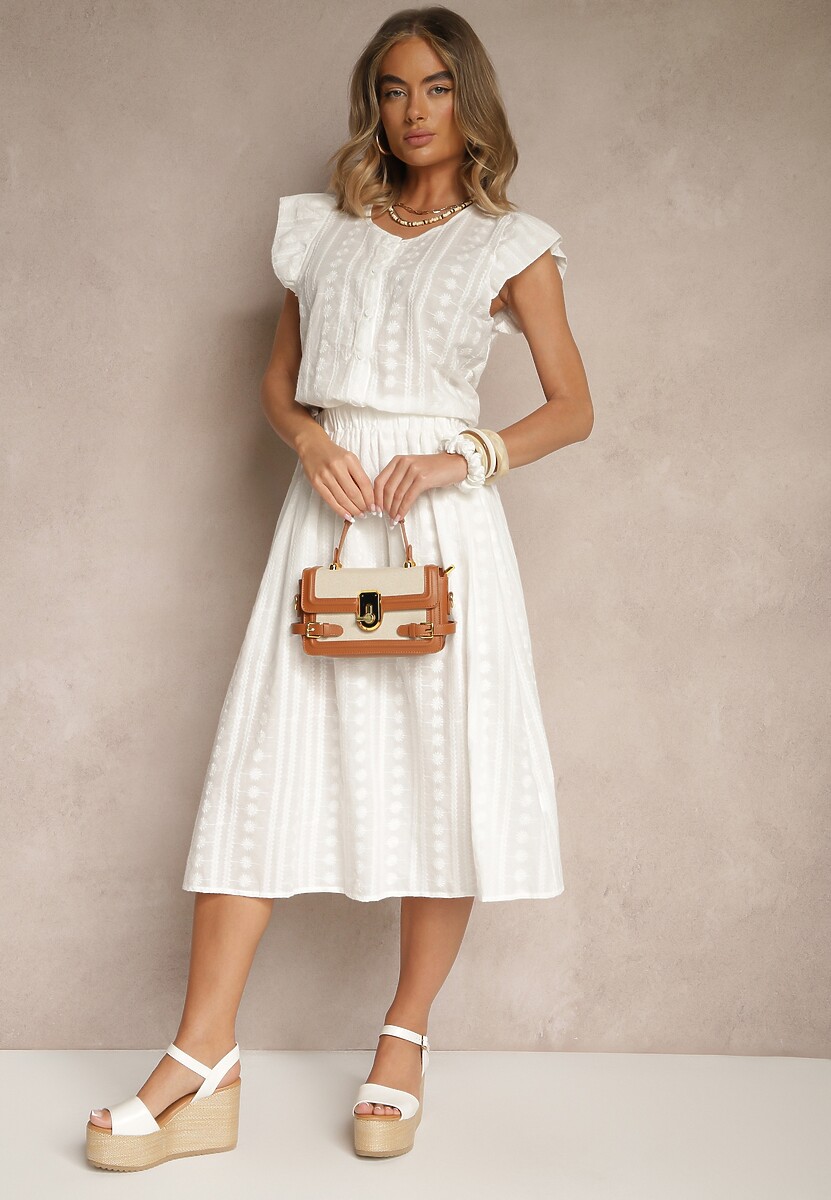 Czarny Bawełniany Komplet Ozdobiony Haftem Koszula z Krótkim Rękawem i Spódnica Efrurina