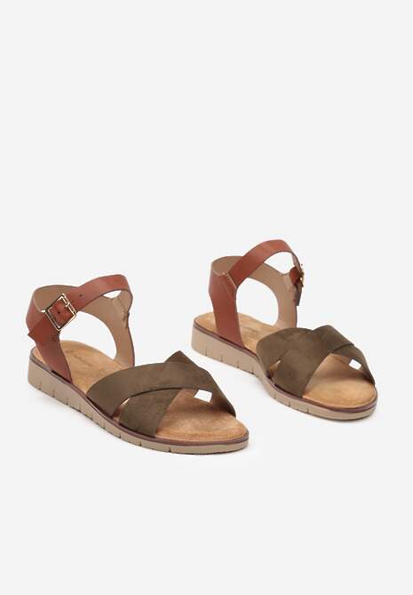 Ciemnozielone Klasyczne Sandały na Płaskiej Podeszwie ze Sprzączką Kladia