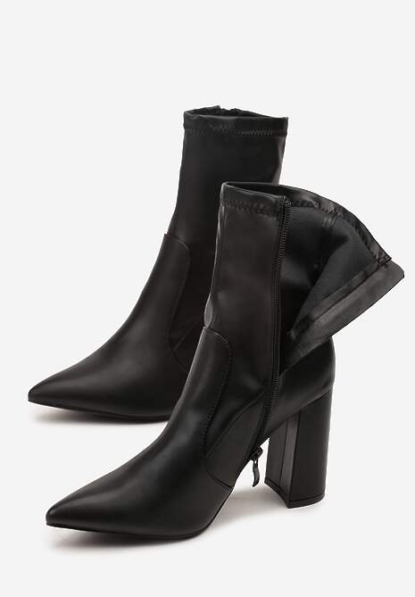 Czarne Botki Vices na Słupkowym Obcasie ze Szpiczastym Noskiem Tadevia