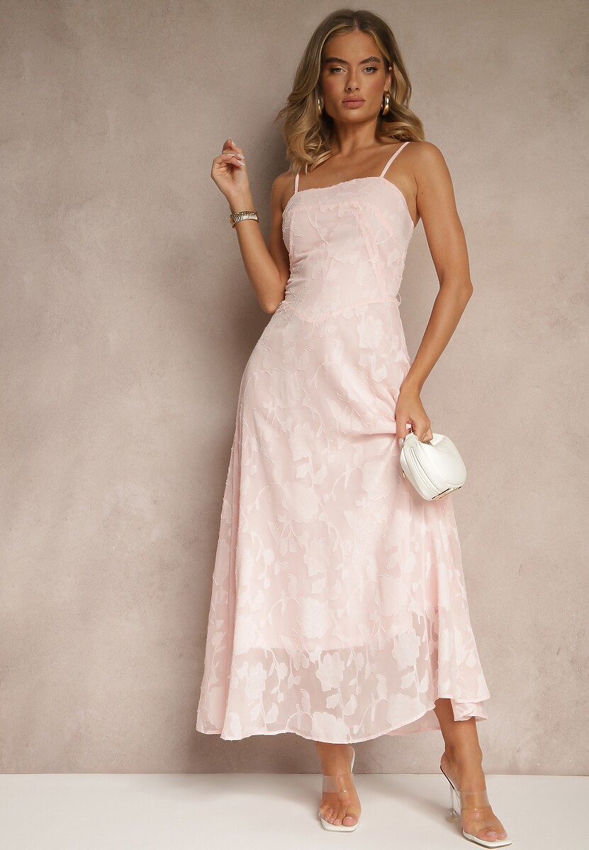 Różowa Sukienka Vices o Rozkloszowanym Kroju z Gorsetowym Wiązaniem Fenalisa