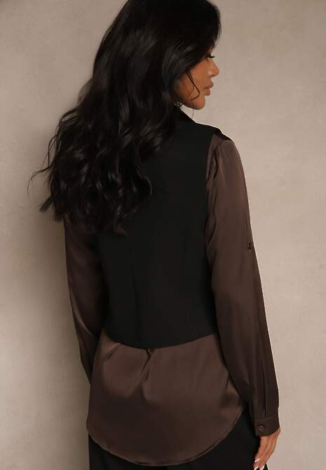 Czarna Kamizelka na Guziki bez Rękawów Ellowen