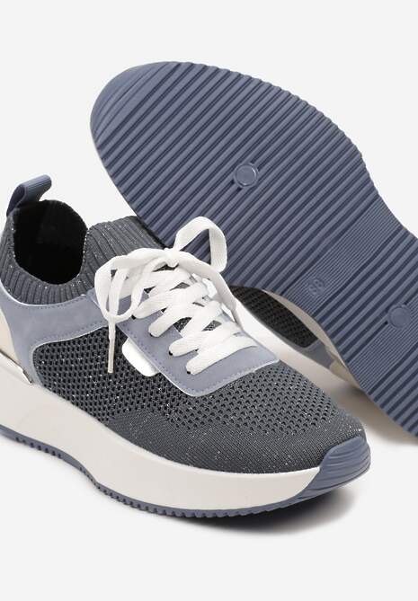 Niebieskie Sneakersy z Siateczkową Cholewką Saramis