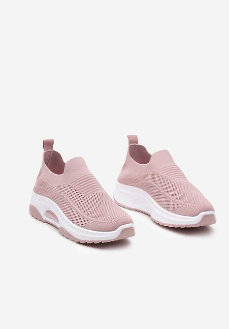 Różowe Casualowe Buty Sportowe na Grubszej Podeszwie Ozdobione Perforacją Fiovena