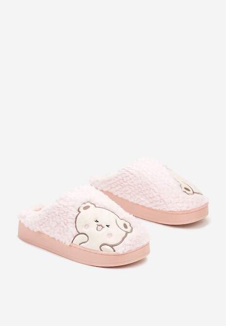 Różowe Kapcie na Platformie Ozdobione Haftowanym Motywem Laorisia