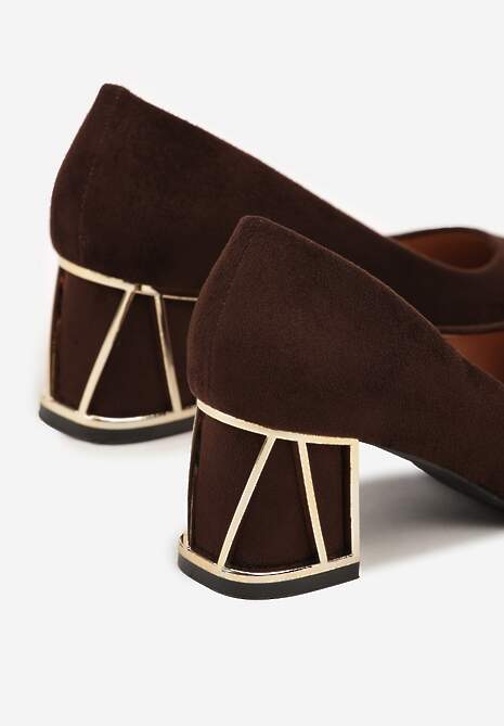 Brązowe Czółenka Vices na Słupku z Metalicznym Detalem i Wkładką ze Skóry Arvisin