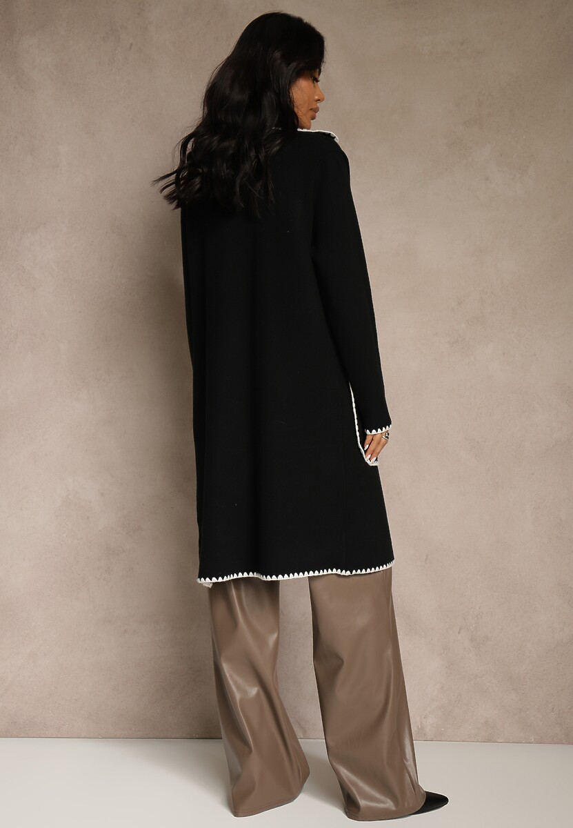 Czarny Kardigan z Haftowaną Lamówką Tuscele